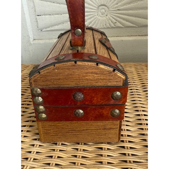 Vintage 50's Mr R Wood Leather Box Purse Treasure Chest - Picture 15 of 16